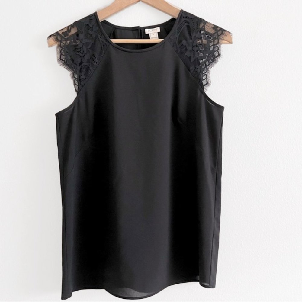 J Crew Factory Black Sleeveless Top with Lace Shoulders  size 0
